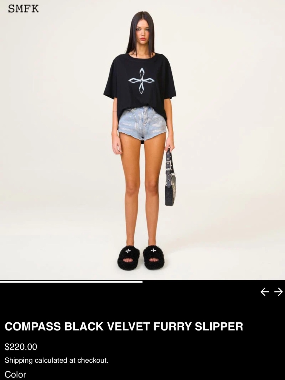 SMFK Black Velvet Furry Slipper